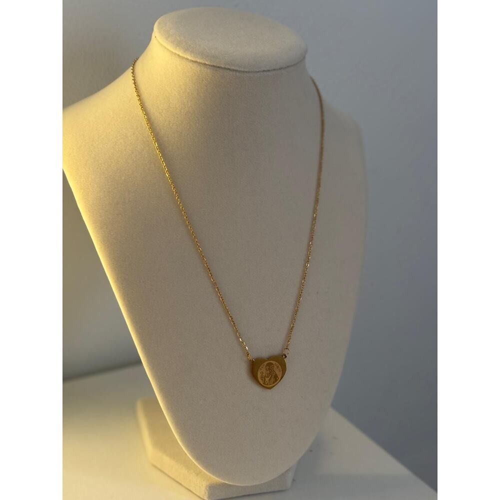 Gold Heart Saint Necklace Religious Pendant Stainless Steel Charm Gift - Picture 2 of 4